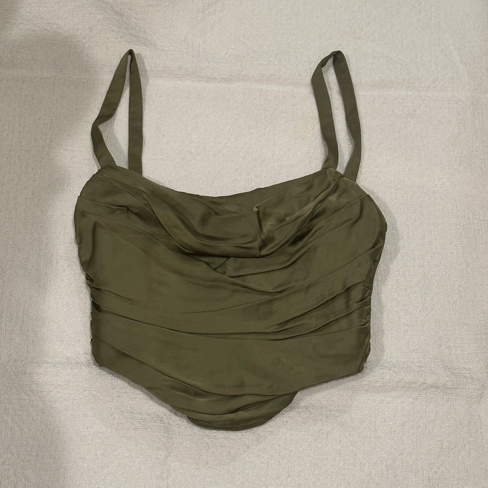 Cropped satin olive top